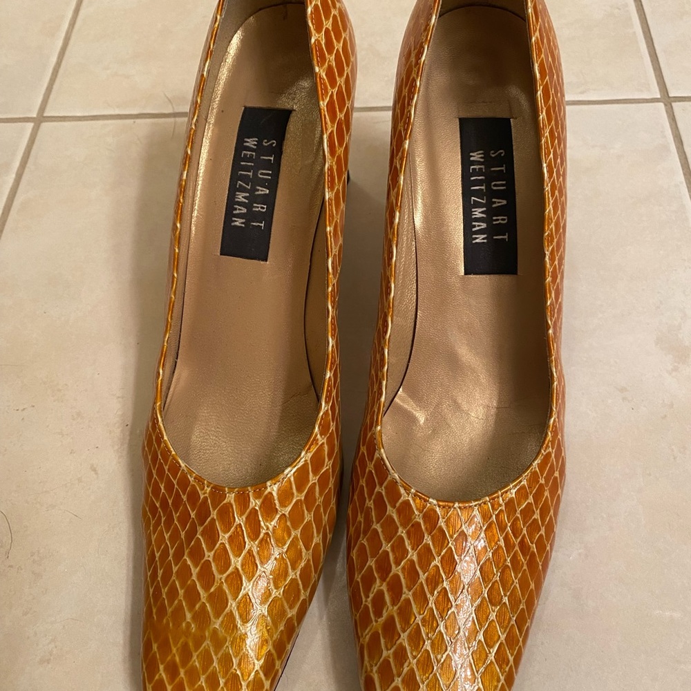 Stuart Weitzman Gold Snake Square Toe Pump - image 3